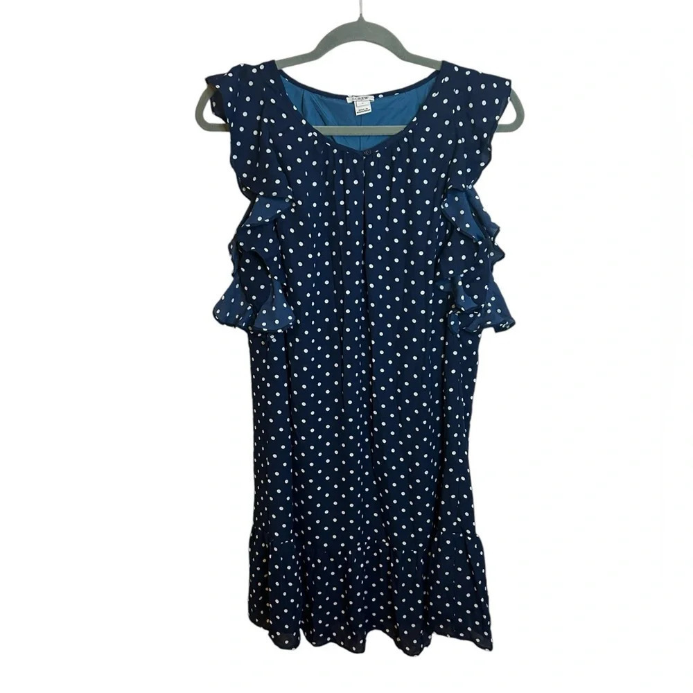 J.Crew Navy Blue Polka Dot Flutter Dress